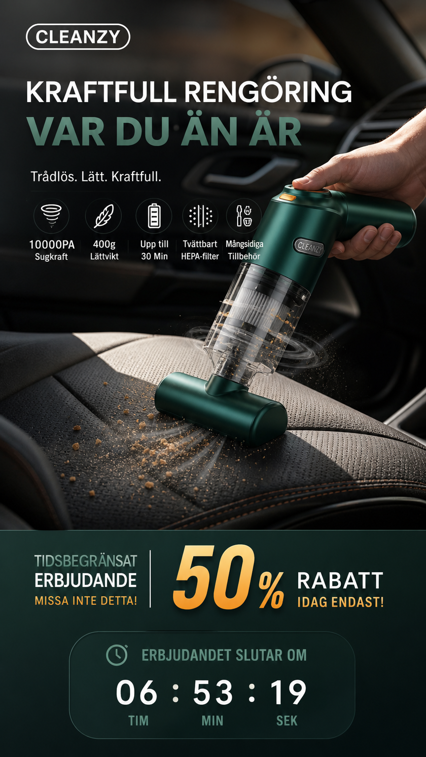 🚗 50 % RABATT NU! 🔋 Kraftfull sladdlös bildammsugare – kompakt och lätt med 10 000 Pa sugkraft 🧹