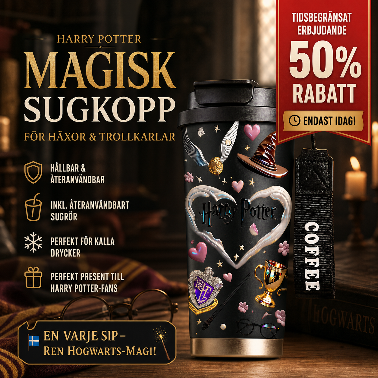 Harry Potter-magi – Patron-glas med sugrör