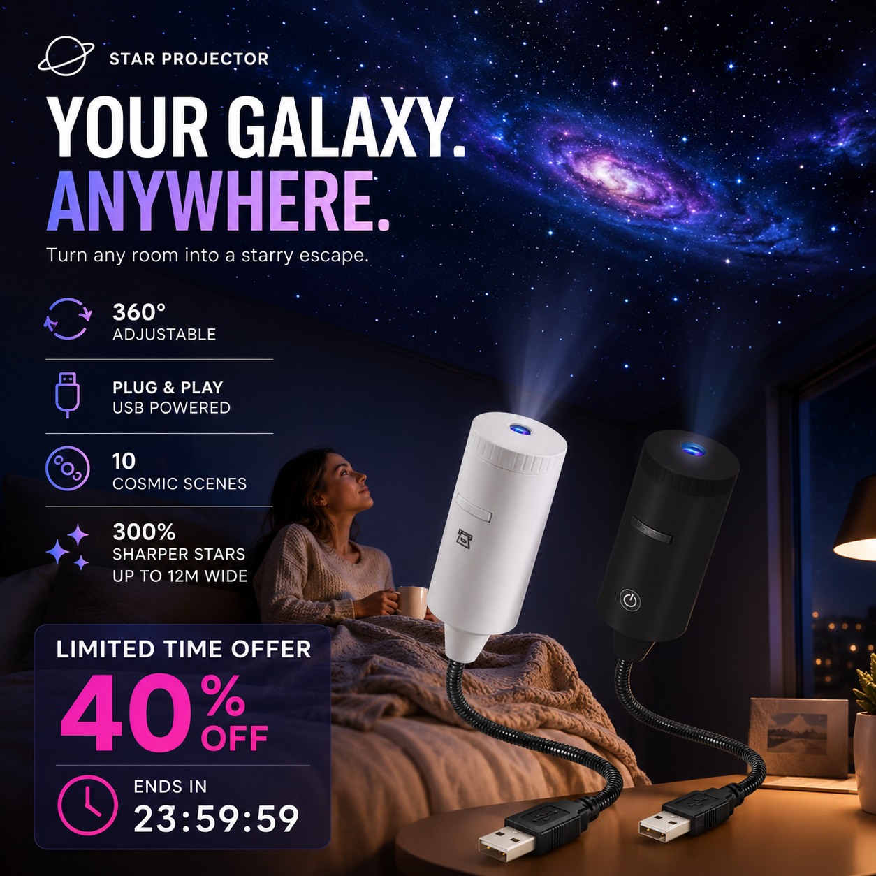 ✨ Plug-and-Play HD-stjärnprojektor 🥳 Över 50 000 nöjda användare